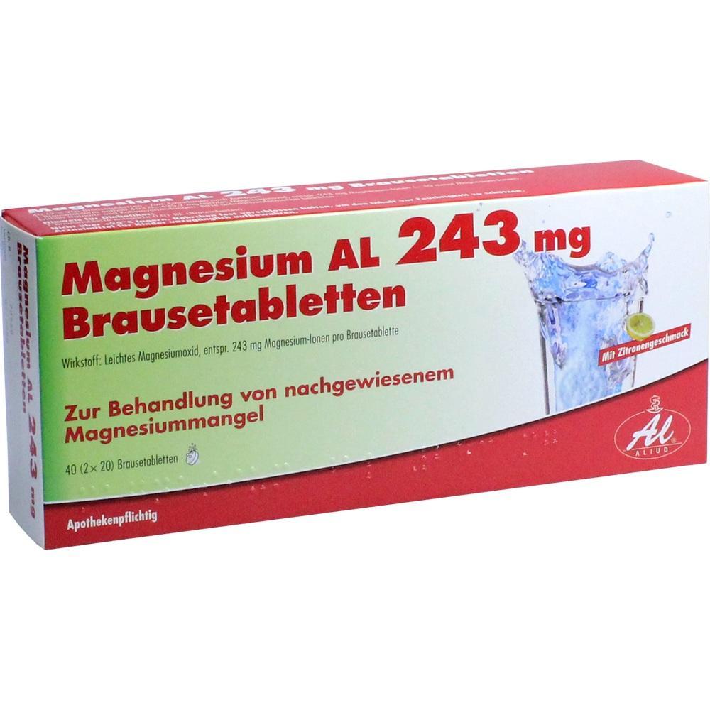 Packung Magnesium-Brausetabletten mit 243 mg f&uuml;r Magnesium-Mangel, mit Zitronengeschmack.