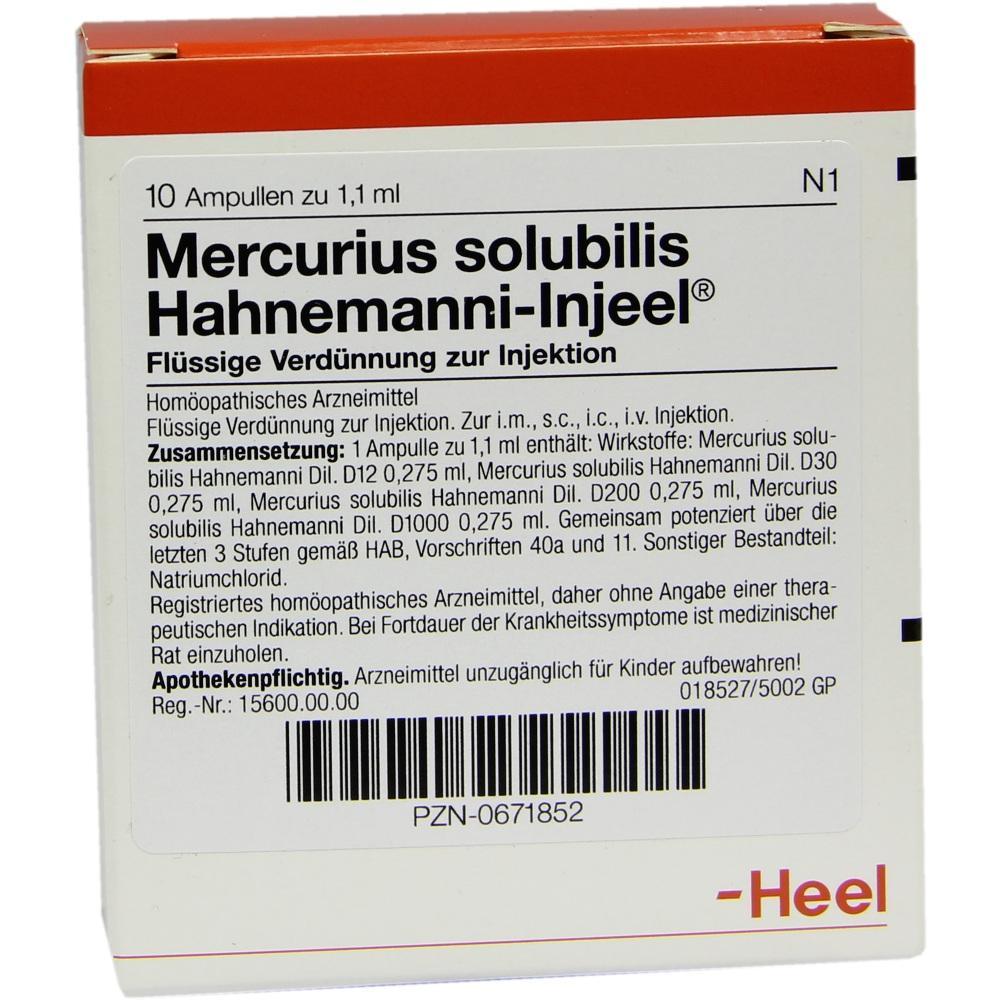 Verpackung mit homöopathischer Injektionslösung von "Mercurius solubilis Hahnemanni-Injeel".