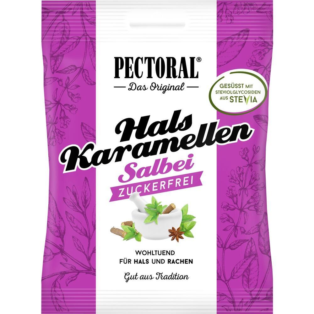 Lila Packung f&uuml;r zuckerfreie Halskaramellen mit Salbei-Geschmack.