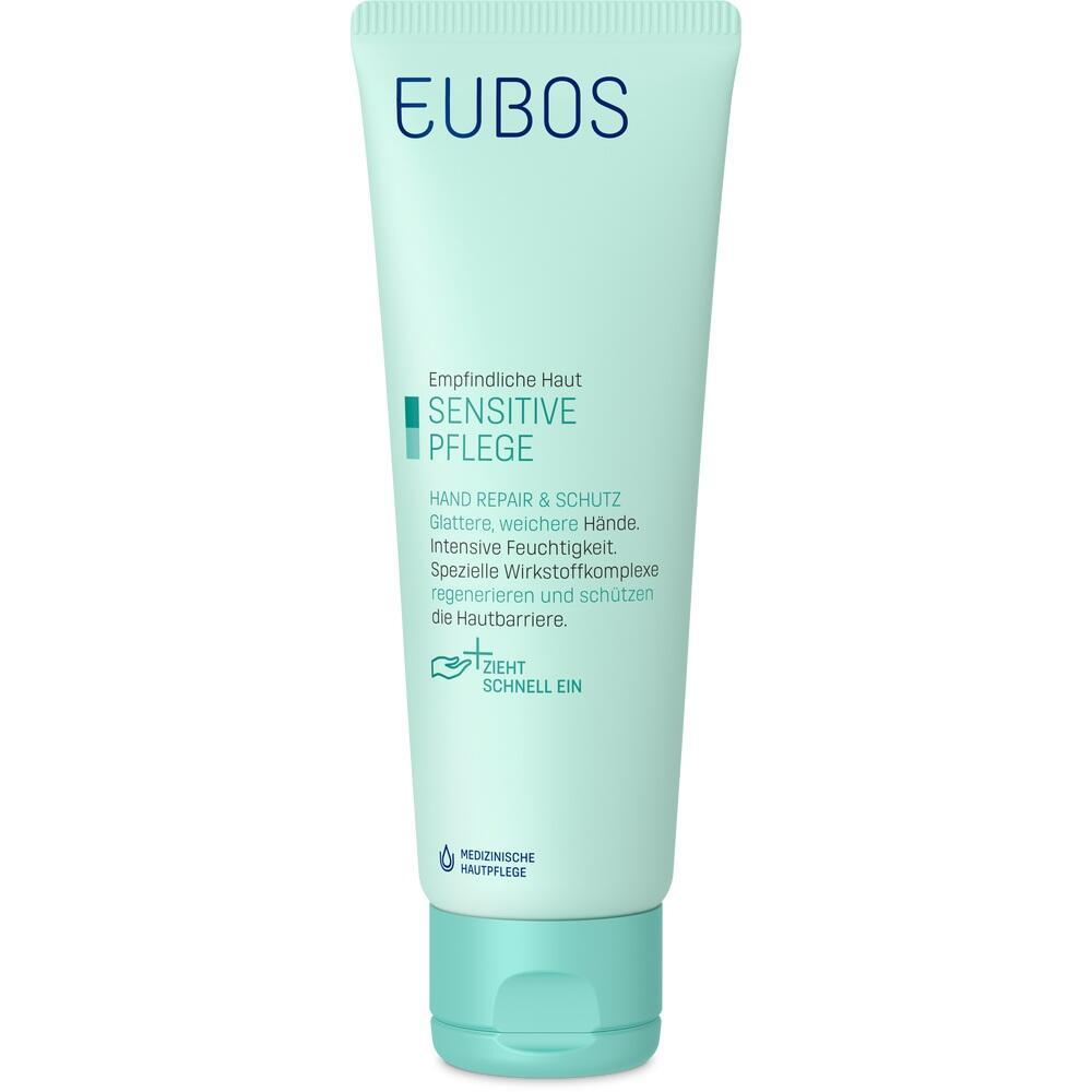 Grüne Tube mit Handcreme für sensible Haut von Eubos.