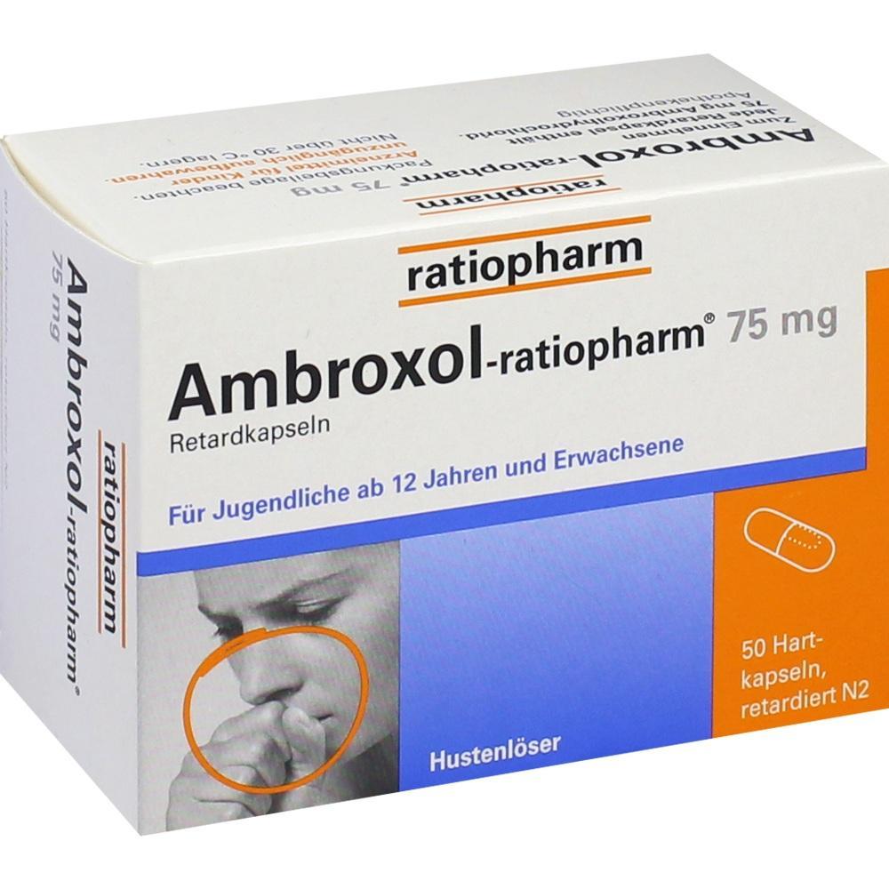 Eine Packung Hustenlösung namens Ambroxol-ratiopharm für Personen ab 12 Jahren.