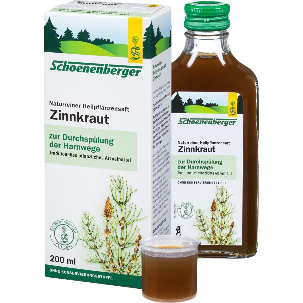 Flasche mit Zinnkraut-Saft und Verpackung zur Unterst&uuml;tzung der Harnwege.