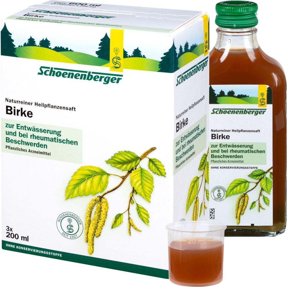 Flasche und Schachtel mit Birken-Heilpflanzensaft gegen Rheuma und zur Entw&auml;sserung.