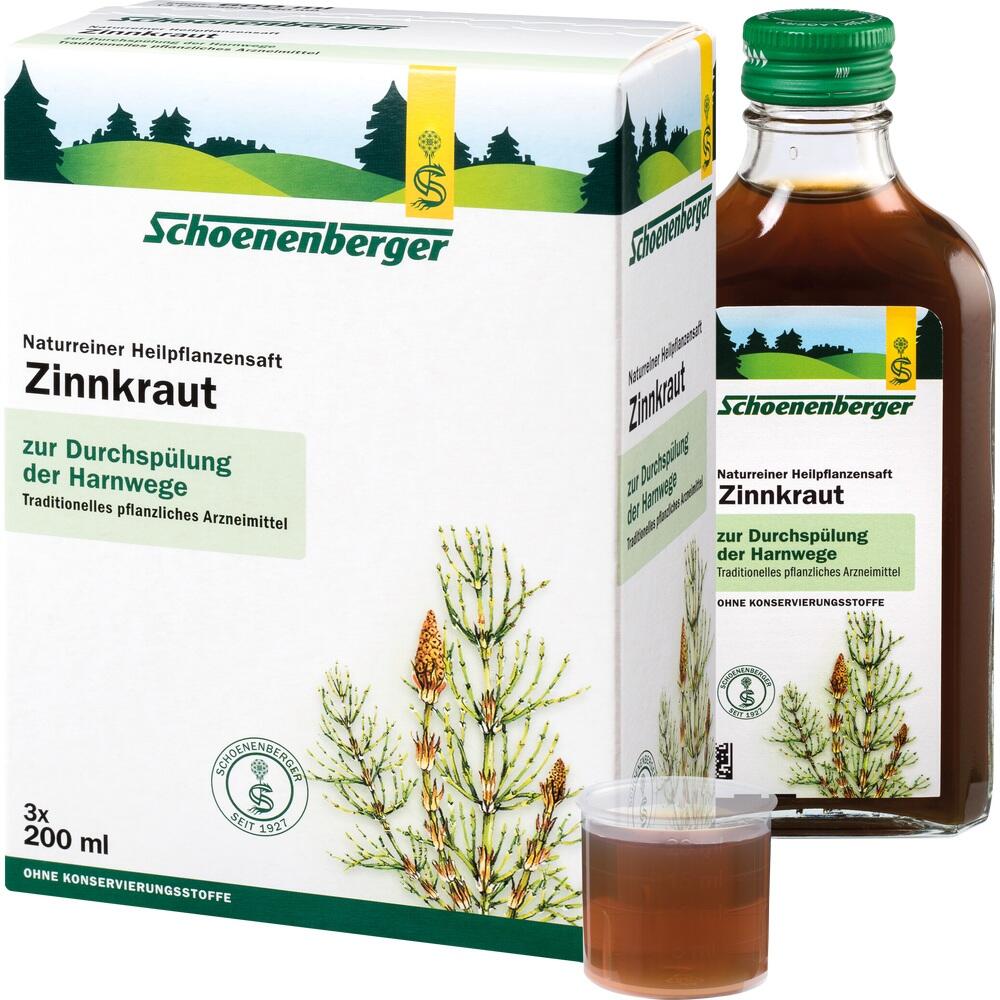 Eine Flasche und Verpackung eines nat&uuml;rlichen Heilpflanzensafts mit Zinnkraut.