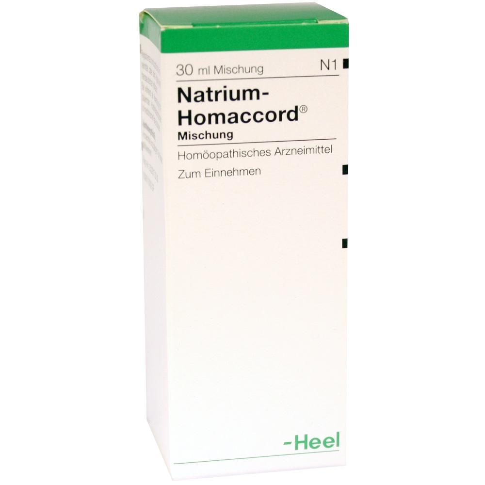 Weiße Verpackung mit der Aufschrift "Natrium-Homaccord, homöopathisches Arzneimittel".