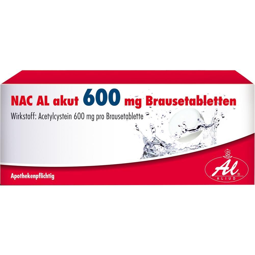 Rote Packung mit Text "NAC AL akut 600 mg Brausetabletten".