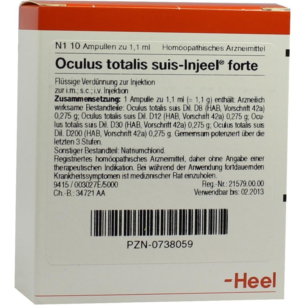 Verpackung eines homöopathischen Mittels mit dem Namen "Oculus totalis suis-Injeel forte".