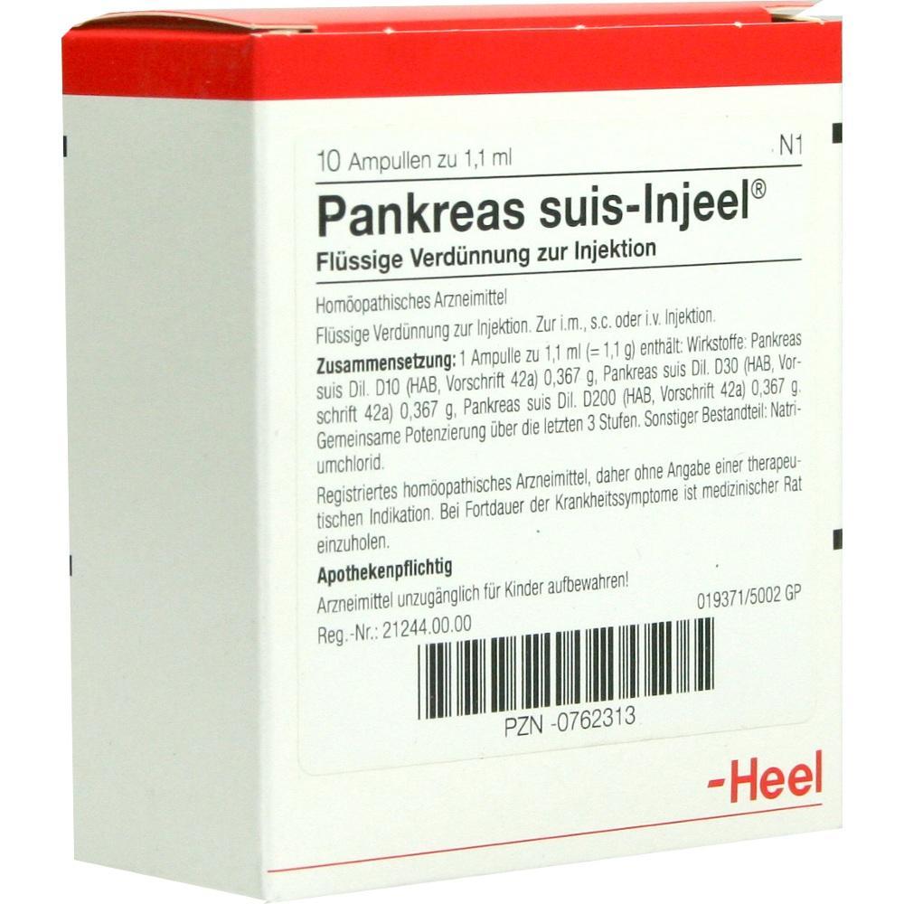 Verpackung von homöopathischen Injektionsampullen mit der Aufschrift "Pankreas suis-Injeel".