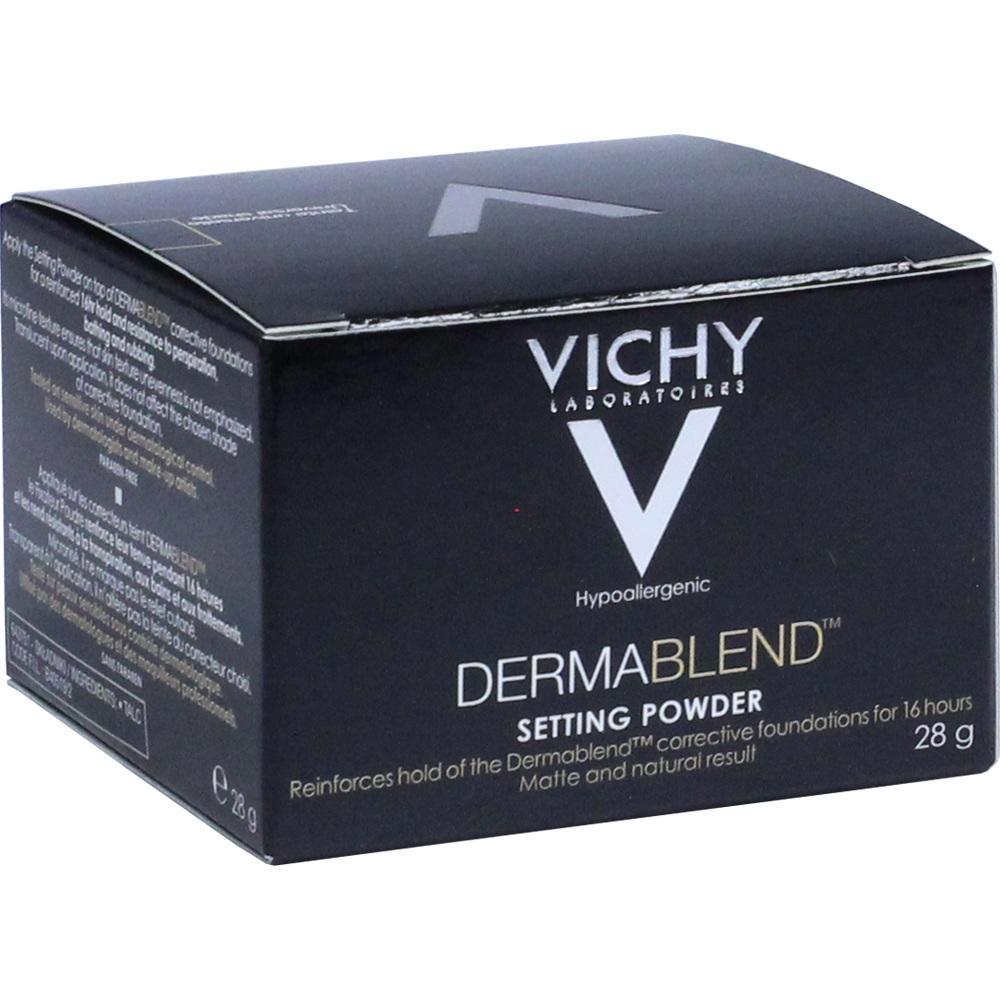 Schwarze Verpackung von Vichy Dermablend Setting Powder, 28 Gramm.
