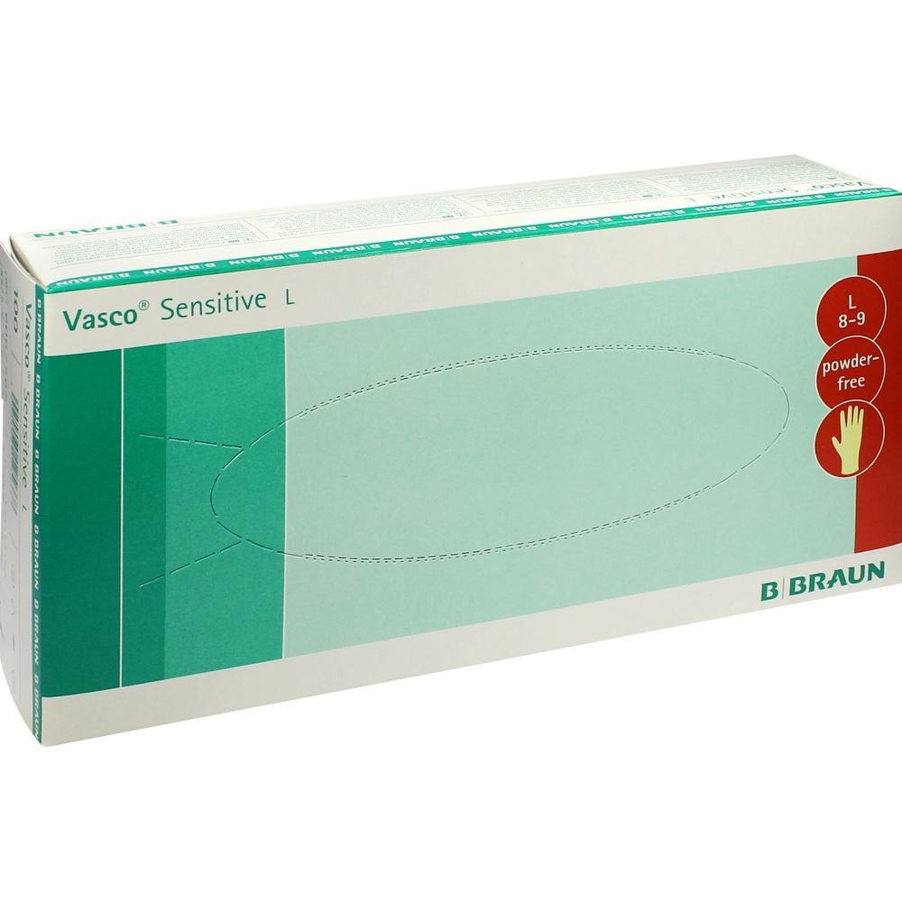 Gr&uuml;ne Verpackung mit dem Aufdruck "Vasco Sensitive" und einem Bild einer Hand.