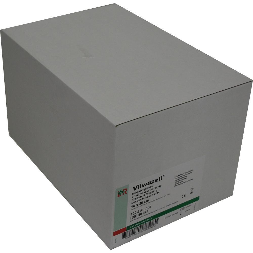 Eine gro&szlig;e, wei&szlig;e Box mit medizinischen Kompressen steht auf einem Tisch.