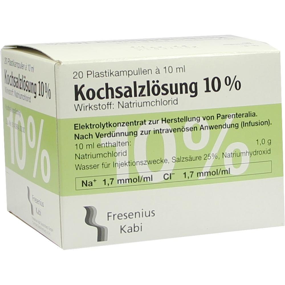 Eine Packung Kochsalzl&ouml;sung 10% in Ampullen zur intraven&ouml;sen Anwendung.