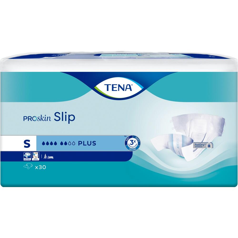 Verpackung von TENA ProSkin Slip, Größe S, für Inkontinenz mit 30 Stück.