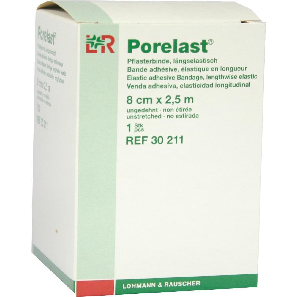 Eine Packung Porelast Pflasterbinde, 8 cm breit und 2,5 m lang.
