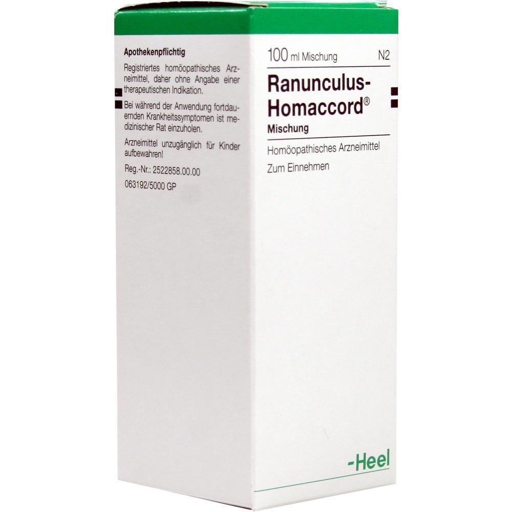 Eine weiße Packung homöopathischer Medizin mit grünem Streifen oben.
