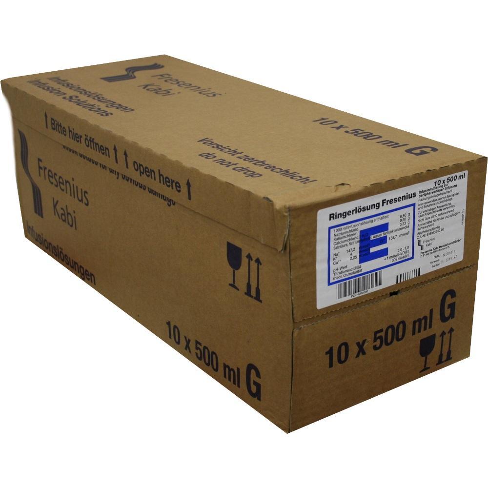 Ein brauner Karton mit der Aufschrift "Fresenius Kabi, Ringerl&ouml;sung".