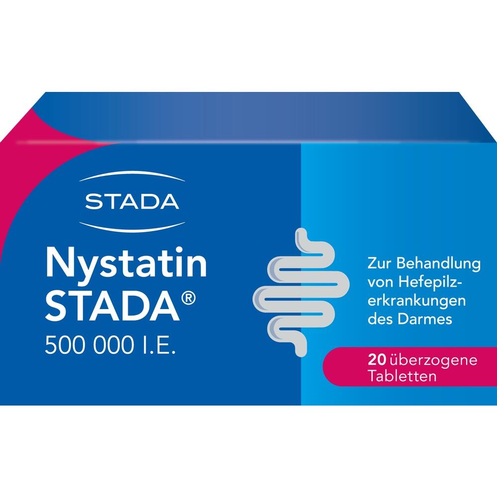 Eine Packung Nystatin-Tabletten zur Behandlung von Hefepilzerkrankungen des Darms.