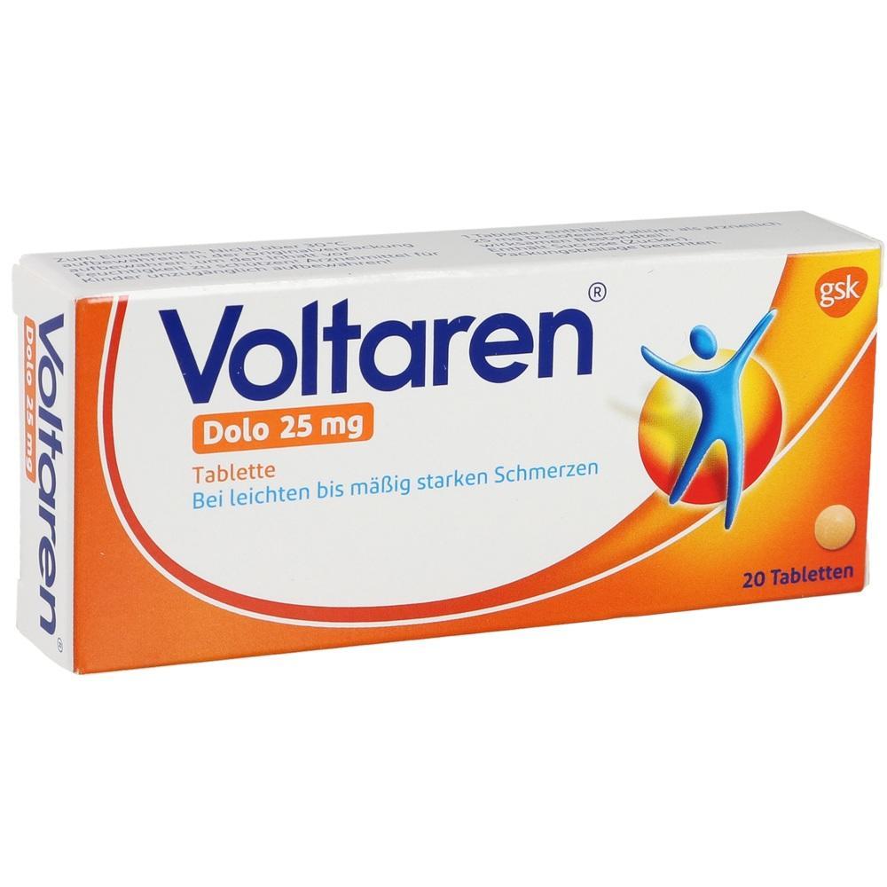 Eine Packung Voltaren Dolo 25 mg Tabletten gegen Schmerzen.