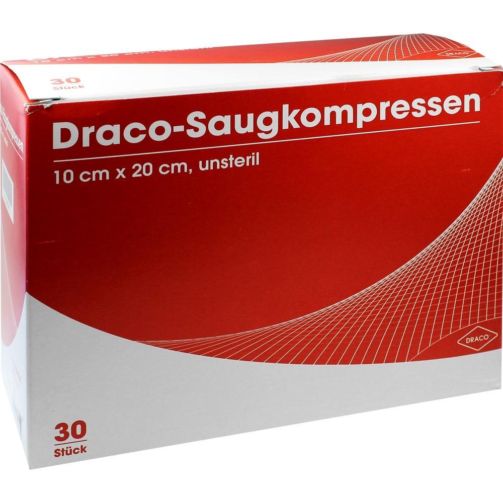 Rote Verpackung mit 30 unsterilen Draco-Saugkompressen, Gr&ouml;&szlig;e 10x20 cm.