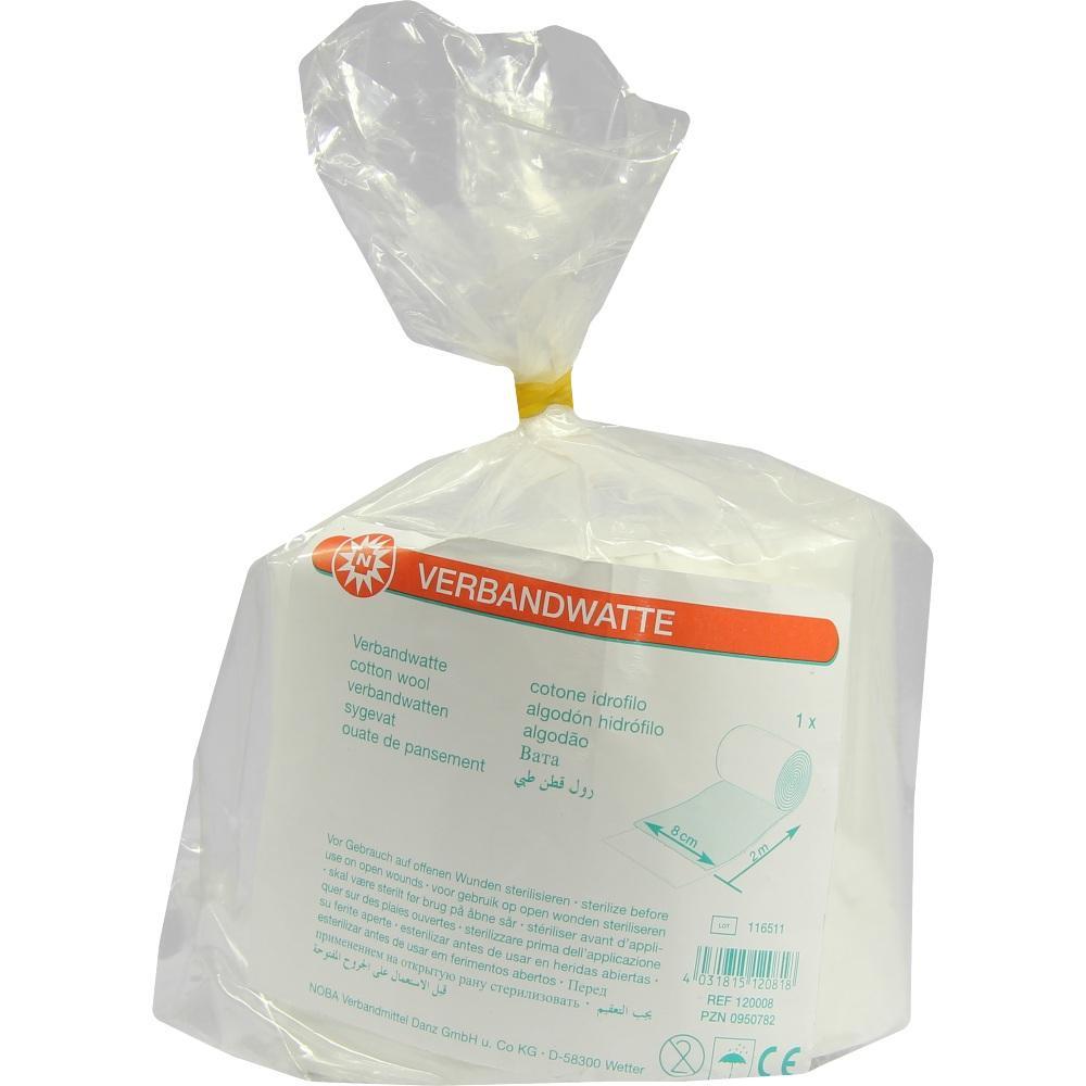 Eine Packung mit wei&szlig;er Verbandwatte in einer Plastikverpackung.