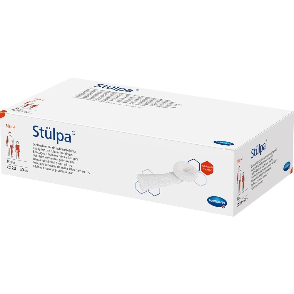 Wei&szlig;e Verpackung mit der Aufschrift "St&uuml;lpa," zeigt elastische Schlauchverb&auml;nde.