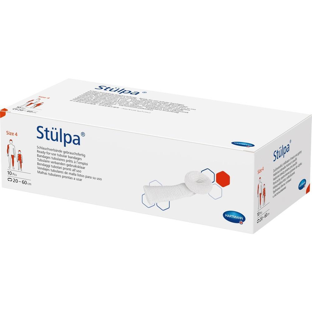 Eine wei&szlig;e Verpackung mit Schlauchverb&auml;nden der Marke "St&uuml;lpa" in Gr&ouml;&szlig;e 4.