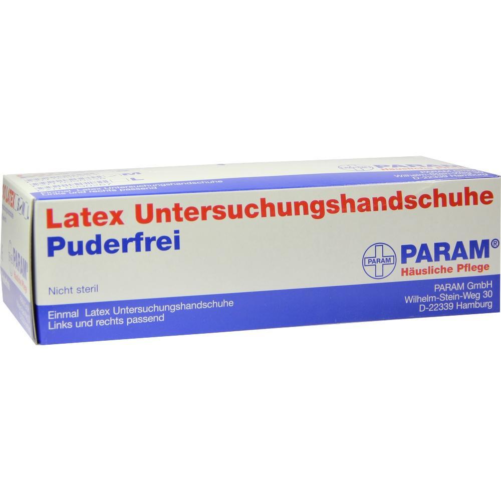 Eine Schachtel puderfreier Latex-Untersuchungshandschuhe.