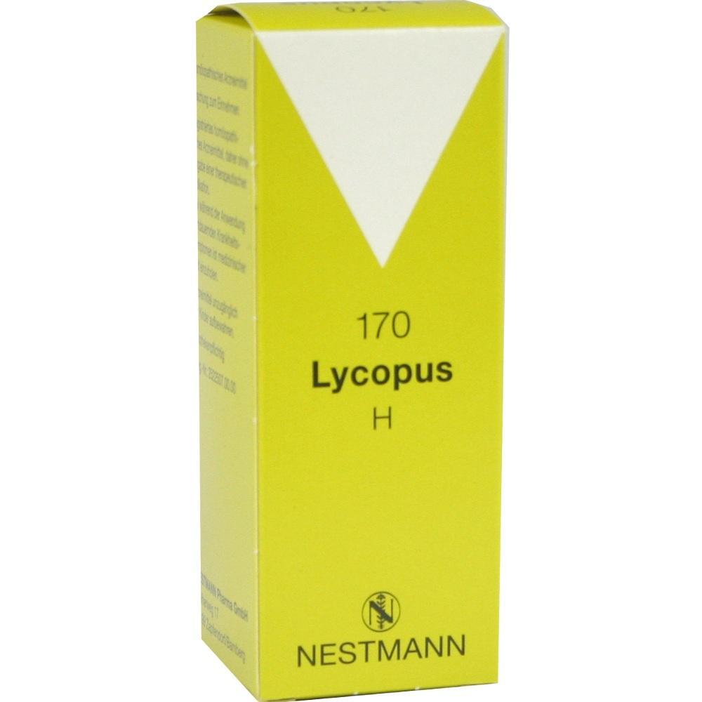 Gelbe Medikamentenverpackung mit der Aufschrift &bdquo;Lycopus H&ldquo;.