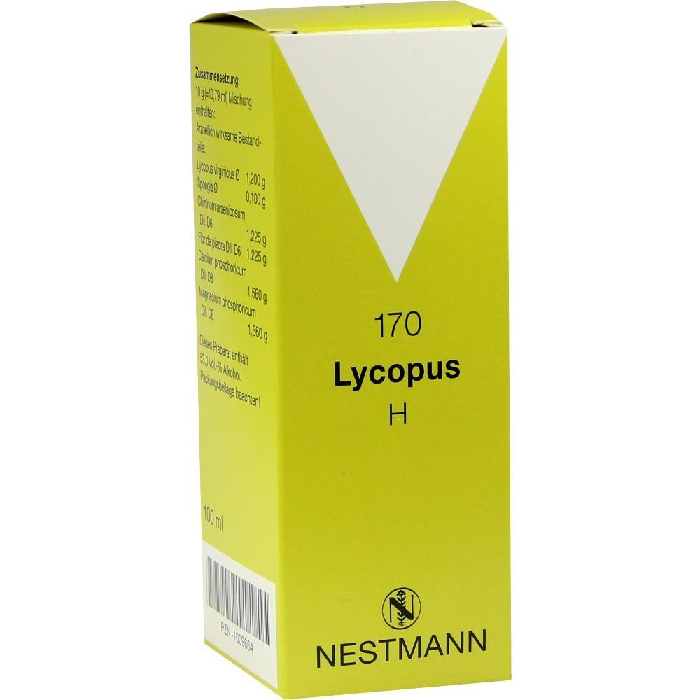 Gelbe Verpackung mit der Aufschrift "Lycopus H" und dem Logo von Nestmann.
