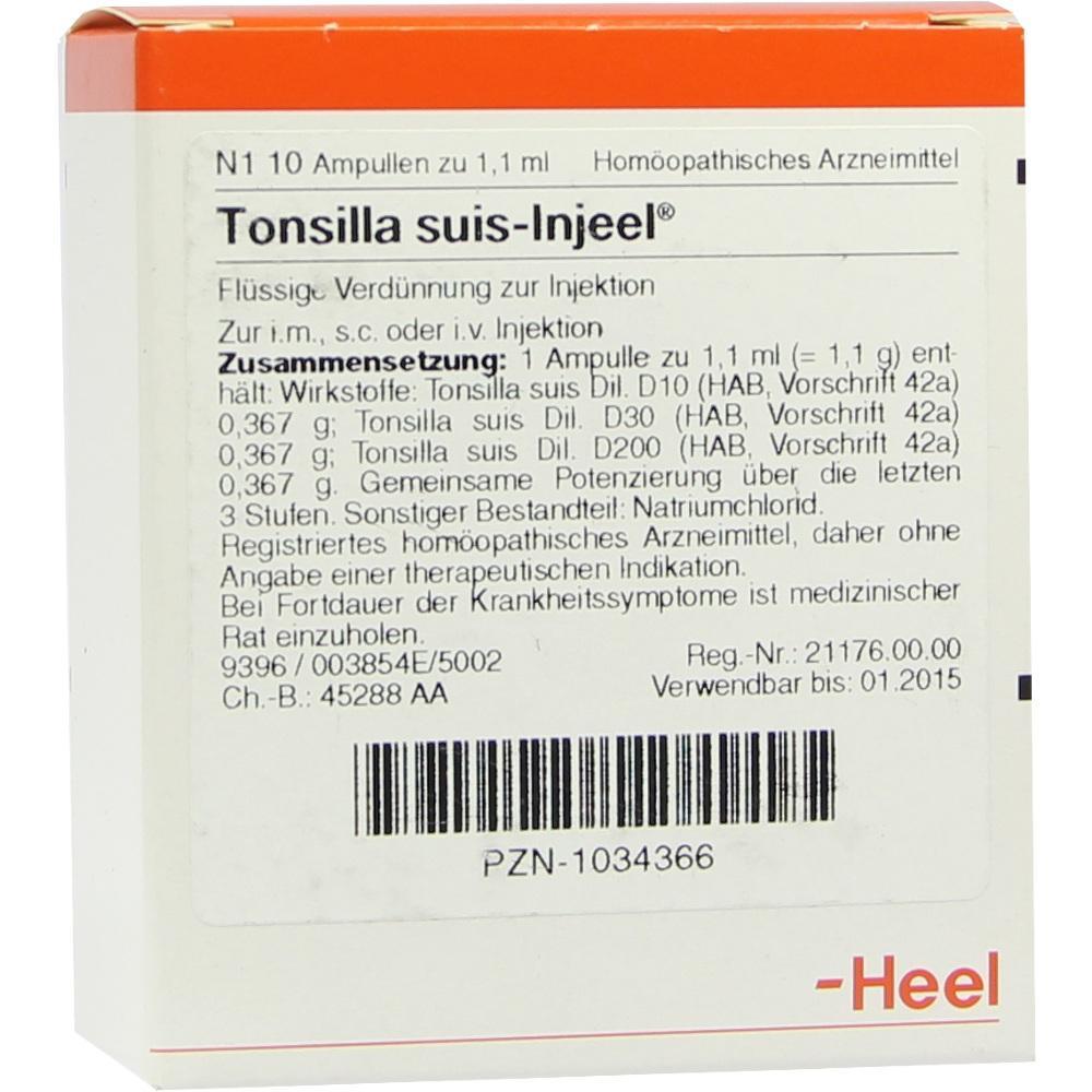 Verpackung einer homöopathischen Injektion namens Tonsilla suis-Injeel.