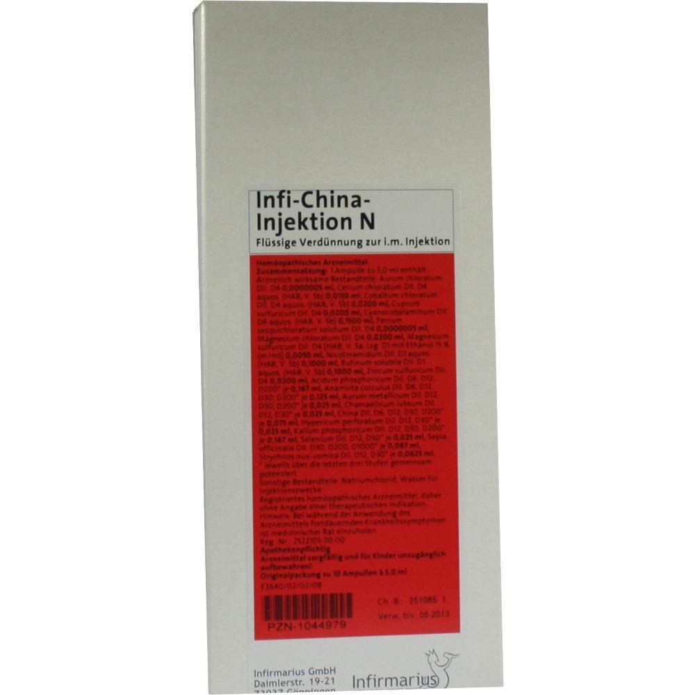 Eine Verpackung mit dem Namen "Infi-China-Injektion N" auf einem weißen Hintergrund.