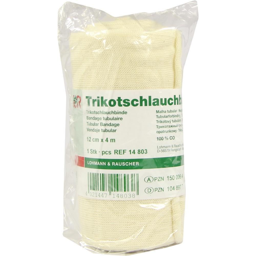 Eine verpackte, beige Trikotschlauchbinde von Lohmann & Rauscher.