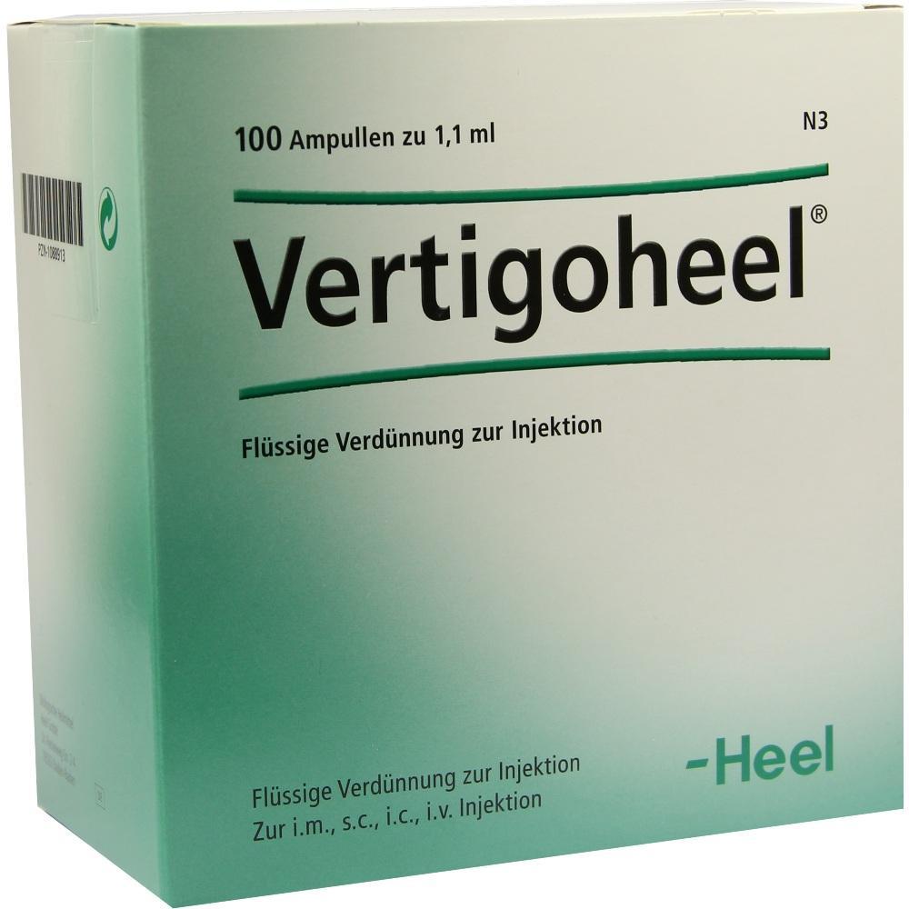 Grüne Verpackung mit der Aufschrift "Vertigoheel" zur Injektion.