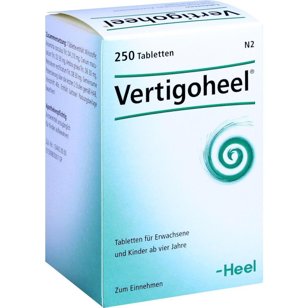 Eine Schachtel mit 250 Vertigoheel-Tabletten von Heel zur Einnahme bei Schwindel.