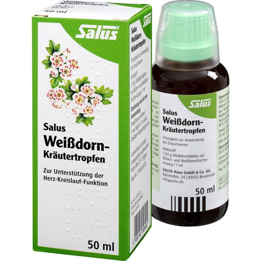 Eine gr&uuml;ne Packung und Flasche mit Wei&szlig;dorn-Kr&auml;utertropfen f&uuml;r das Herz-Kreislauf-System.