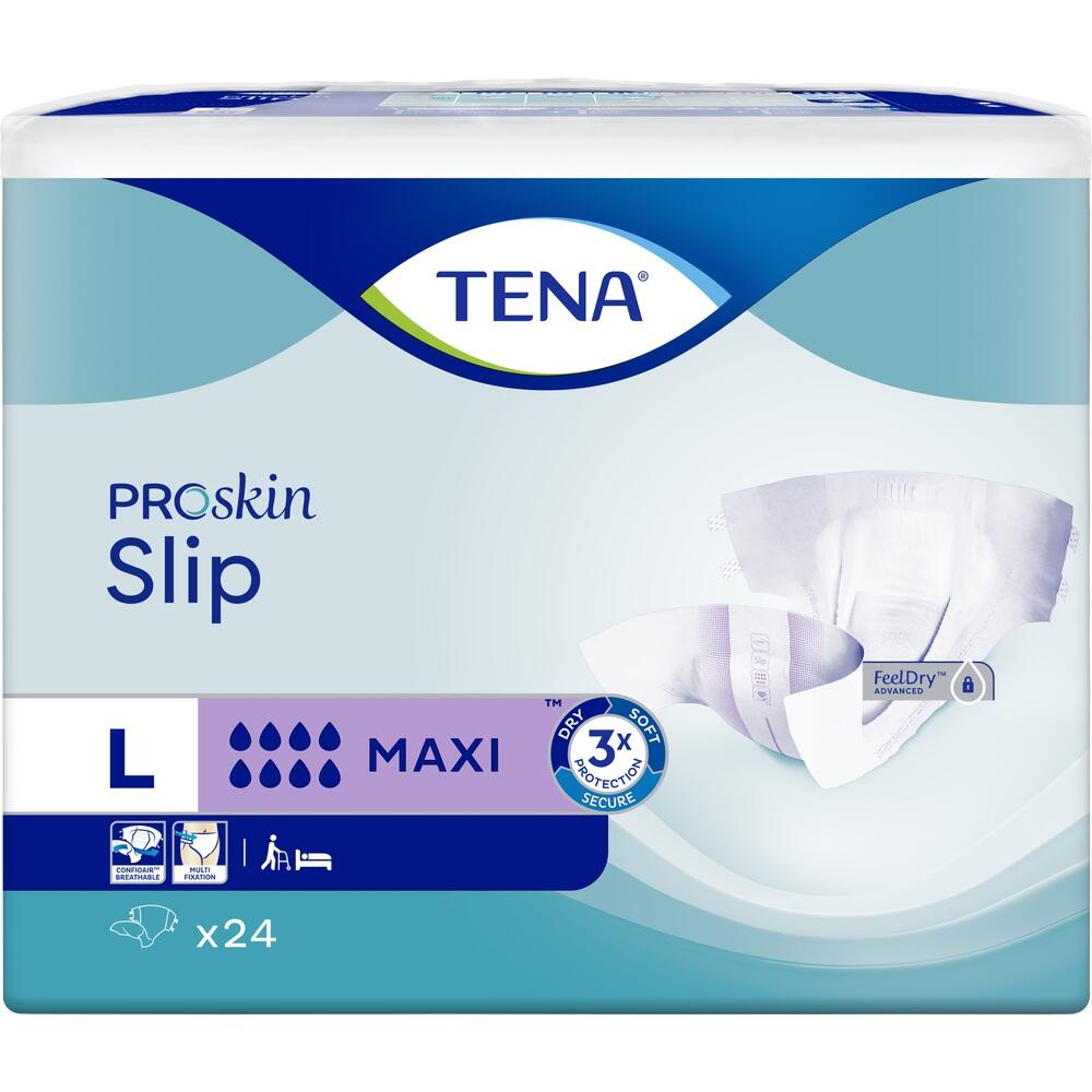 Verpackung von TENA ProSkin Slip Windeln der Größe L, mit 24 Stück.