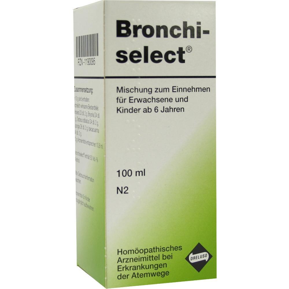 Eine gr&uuml;ne Medikamentenverpackung mit der Aufschrift "Bronchi-select".