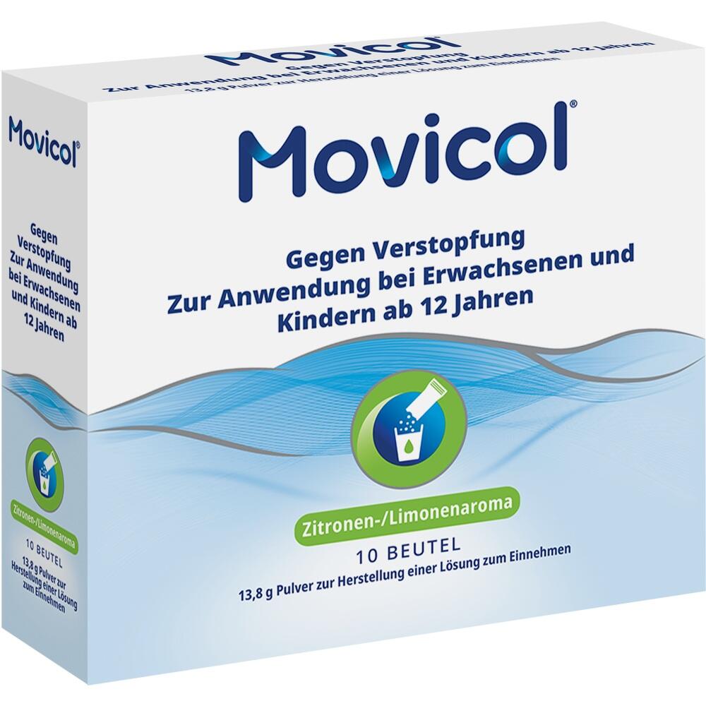 Eine Packung von Movicol gegen Verstopfung mit Zitronen-/Limonenaroma.