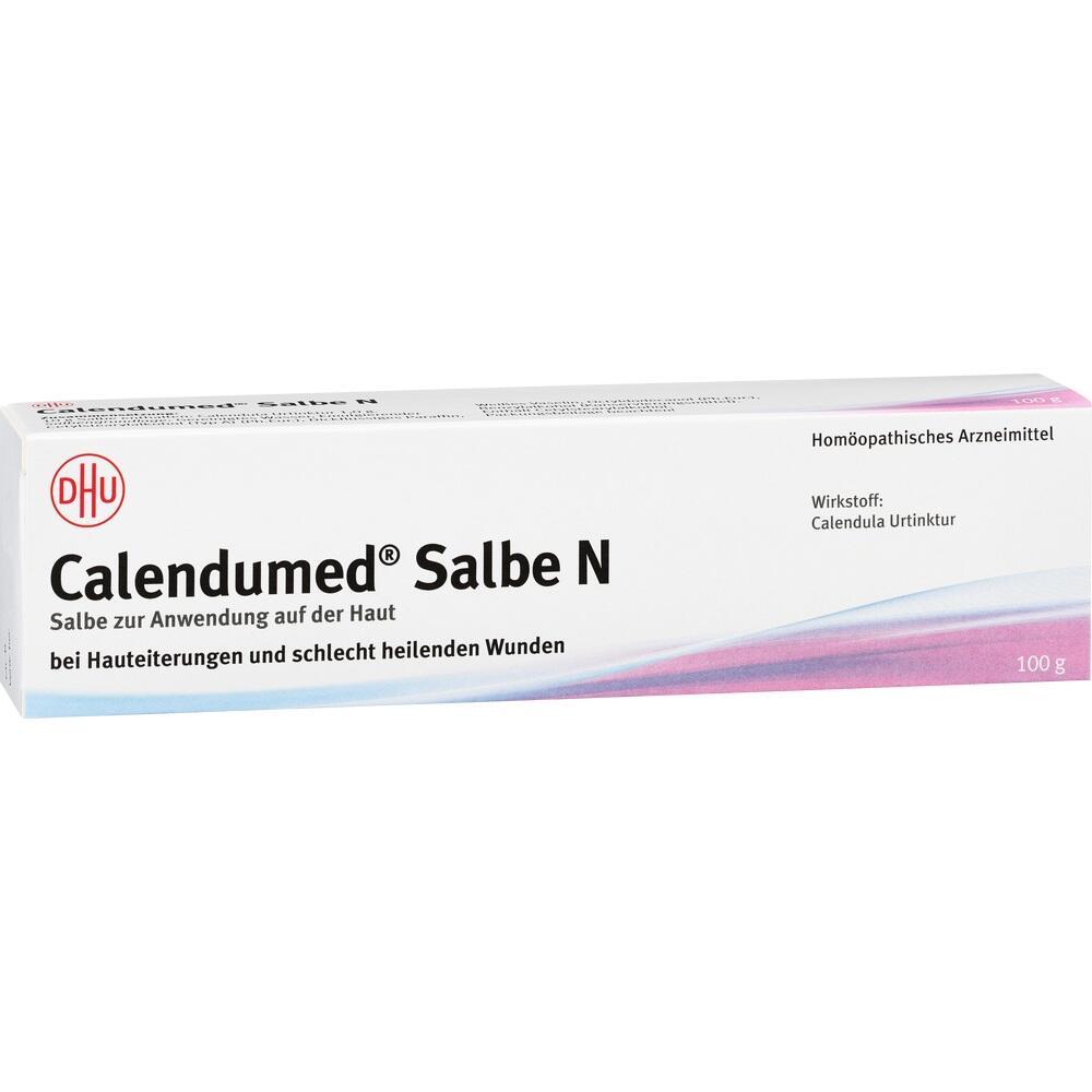 Weiße Salbentube mit der Aufschrift "Calendumed Salbe N" und Hinweis zur Hautanwendung.