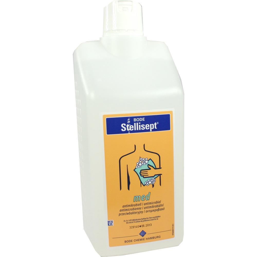 Eine wei&szlig;e Flasche mit einem gelben Etikett der Marke Stellisept.