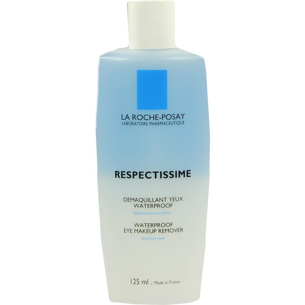 Eine blaue Flasche für wasserfesten Augen-Make-up-Entferner.