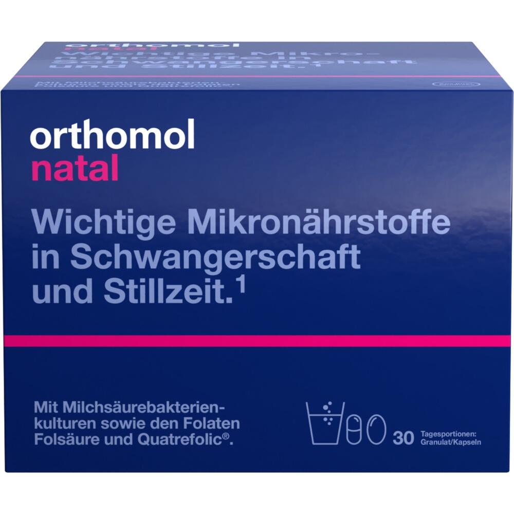 Blaue Verpackung von Nahrungsergänzungsmitteln für Schwangerschaft und Stillzeit.