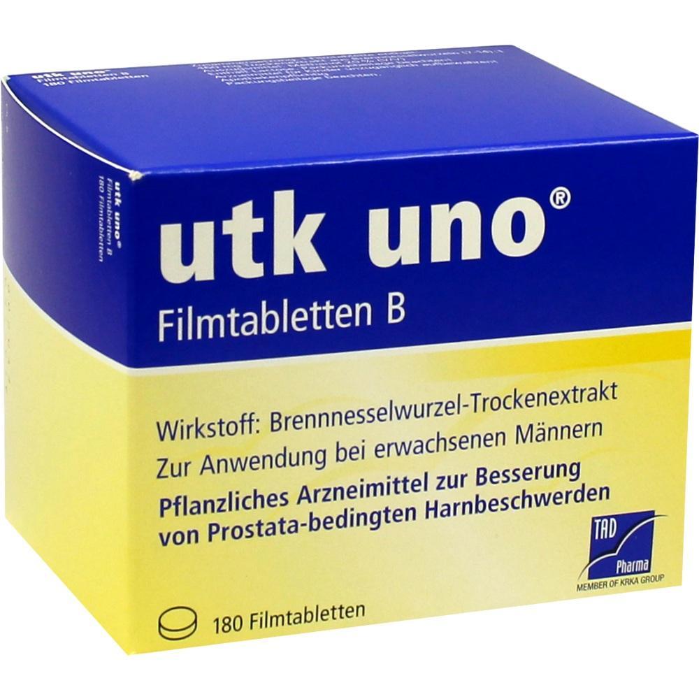 Blau-gelbe Verpackung mit Tabletten für Männer bei Prostatabeschwerden.