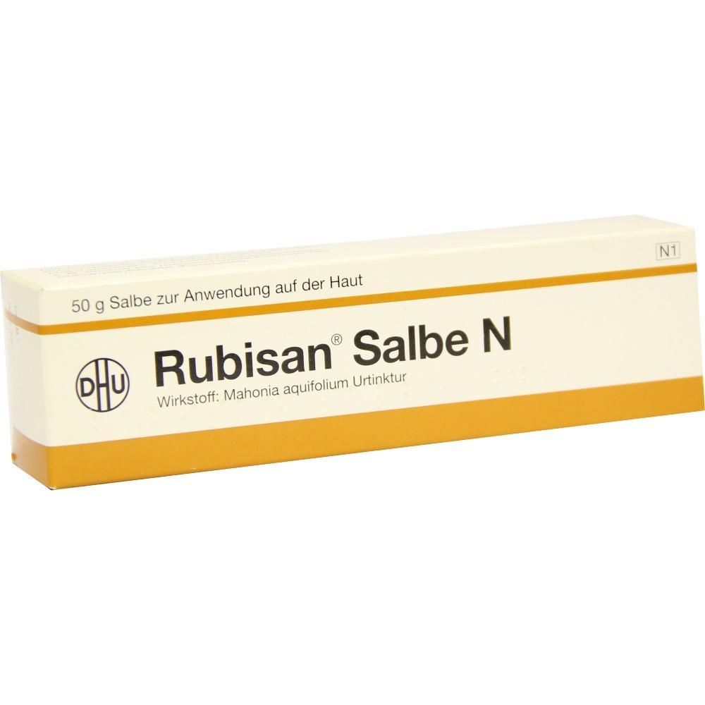 Eine Packung mit der Aufschrift "Rubisan Salbe N" für Hautanwendung.