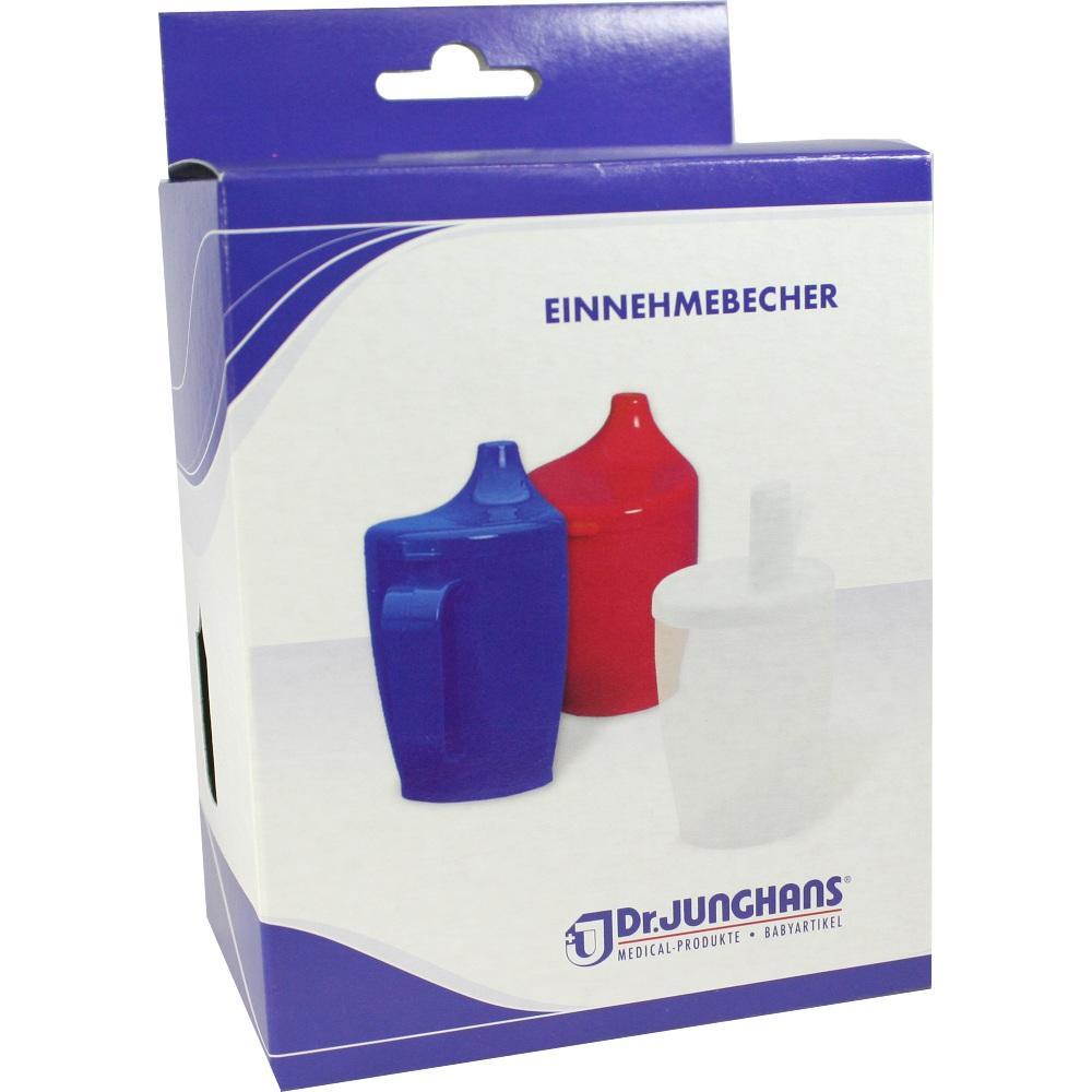 Der Karton zeigt bunte, medizinische Trinkbecher mit Schnabel.