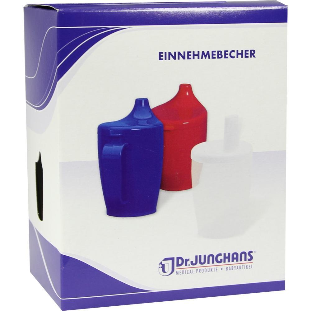 Verpackung mit blauen und roten Trinkbechern der Marke Dr. Junghans.