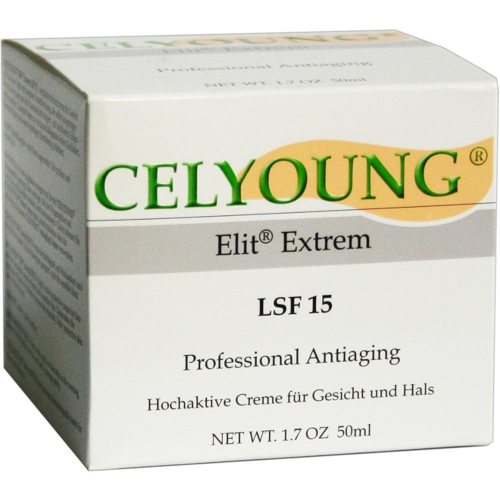 Eine wei&szlig;e Schachtel mit der Aufschrift "Celyoung" enth&auml;lt eine Anti-Aging-Creme mit LSF 15.
