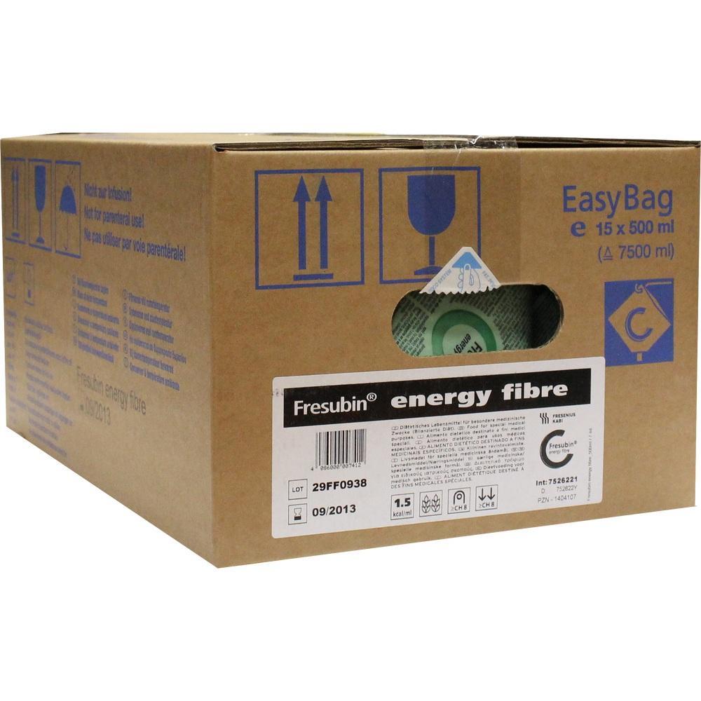 Karton mit der Aufschrift "Fresubin energy fibre" und blauem Symbol.