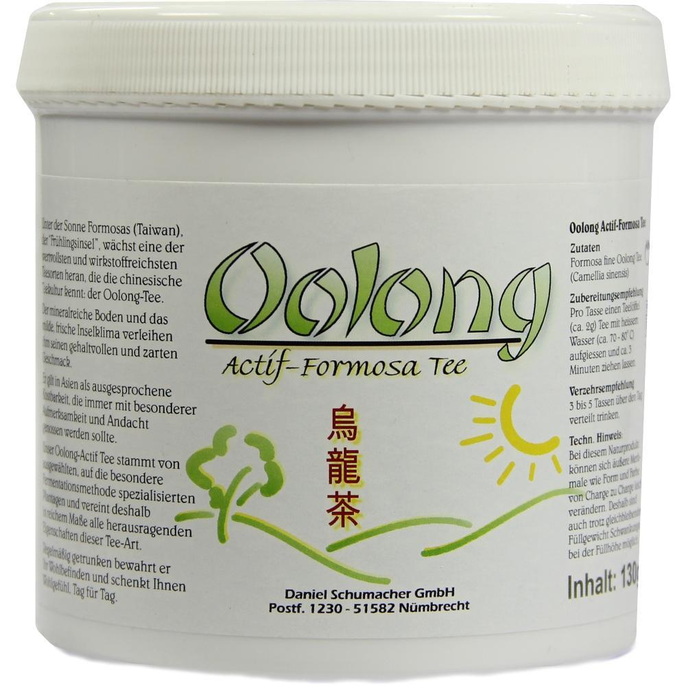Ein weißer Tee-Behälter mit der Aufschrift "Oolong Actif-Formosa Tee".