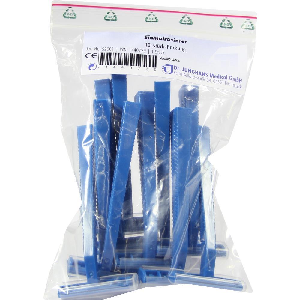 Eine durchsichtige T&uuml;te mit blauen Einmalrasierern.